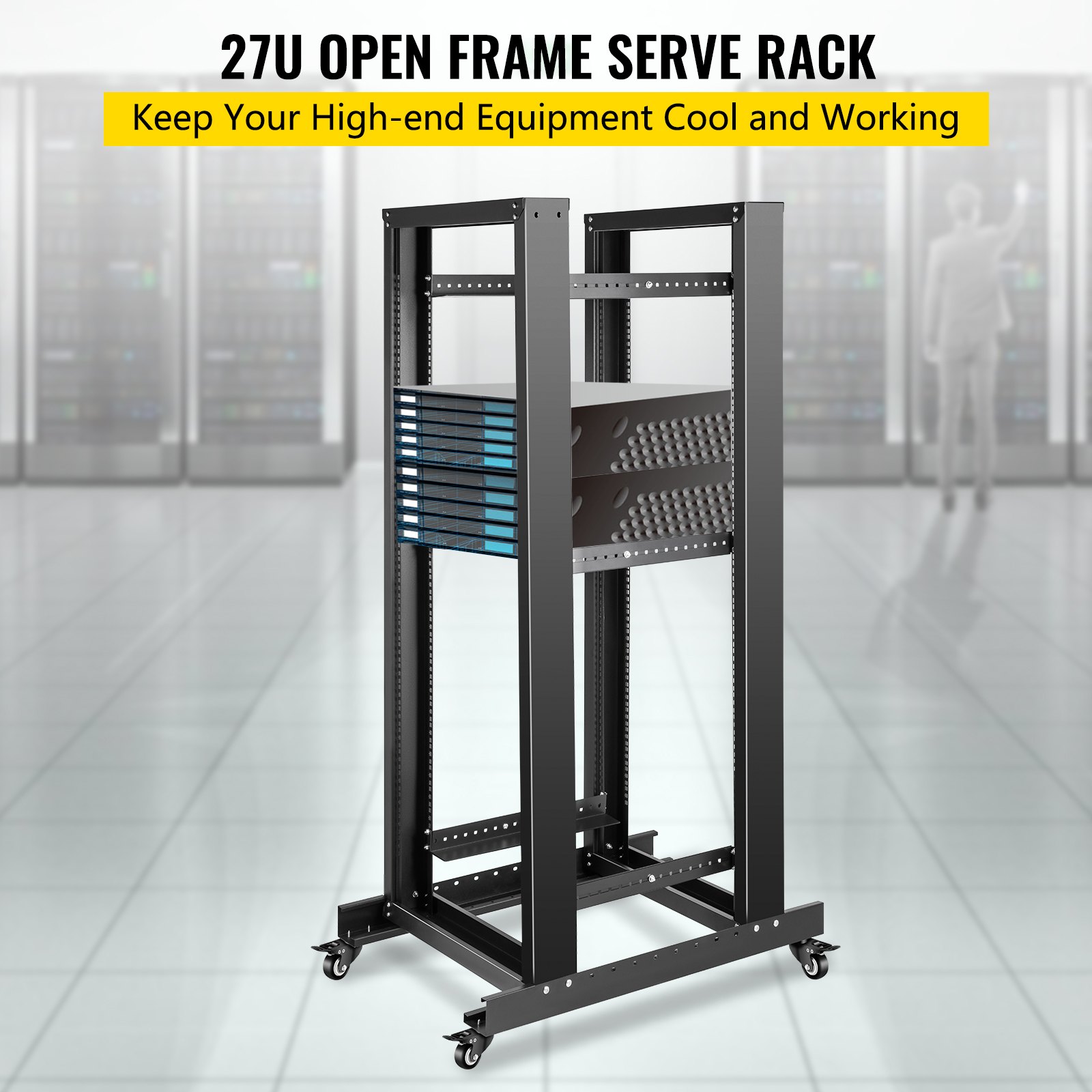 VEVOR Server Rack, 27U Open Frame Rack, 4-Post IT Server Relay Rack, 19 ...