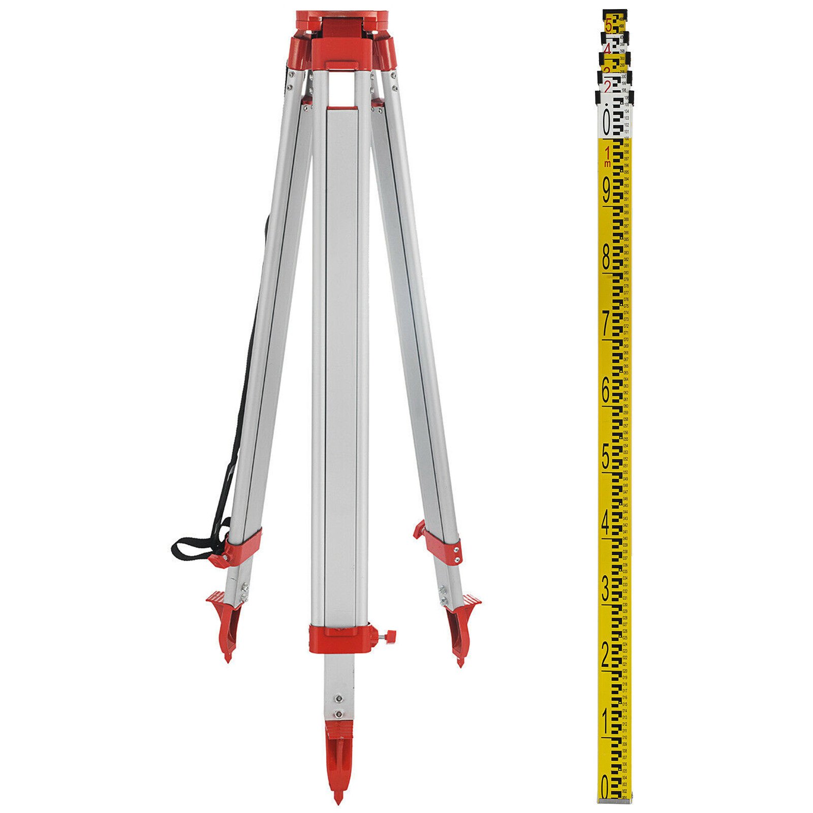 VEVOR 1.65M Aluminum Tripod+5M 5 Section Dumpy Laser Level Staff for ...