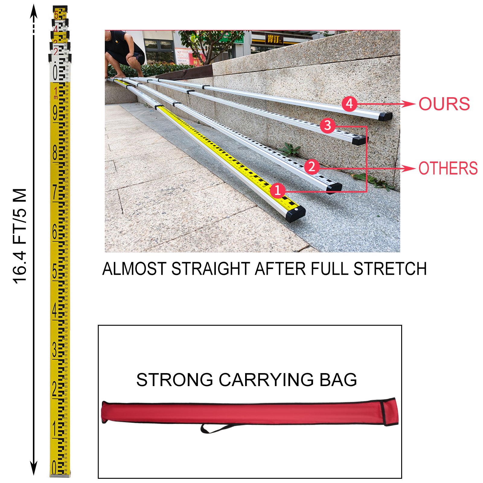 VEVOR 1.65M Aluminum Tripod+5M 5 Section Dumpy Laser Level Staff for ...
