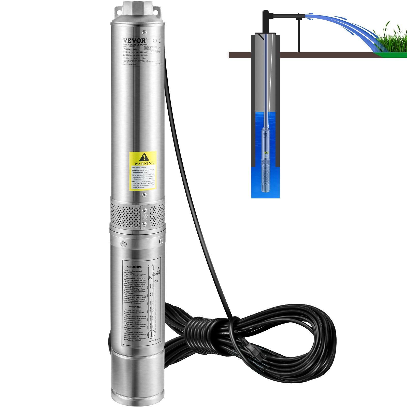 Vevor Deep Well Submersible Pump 2hp1500w 230v60hz 37gpm Flow 427