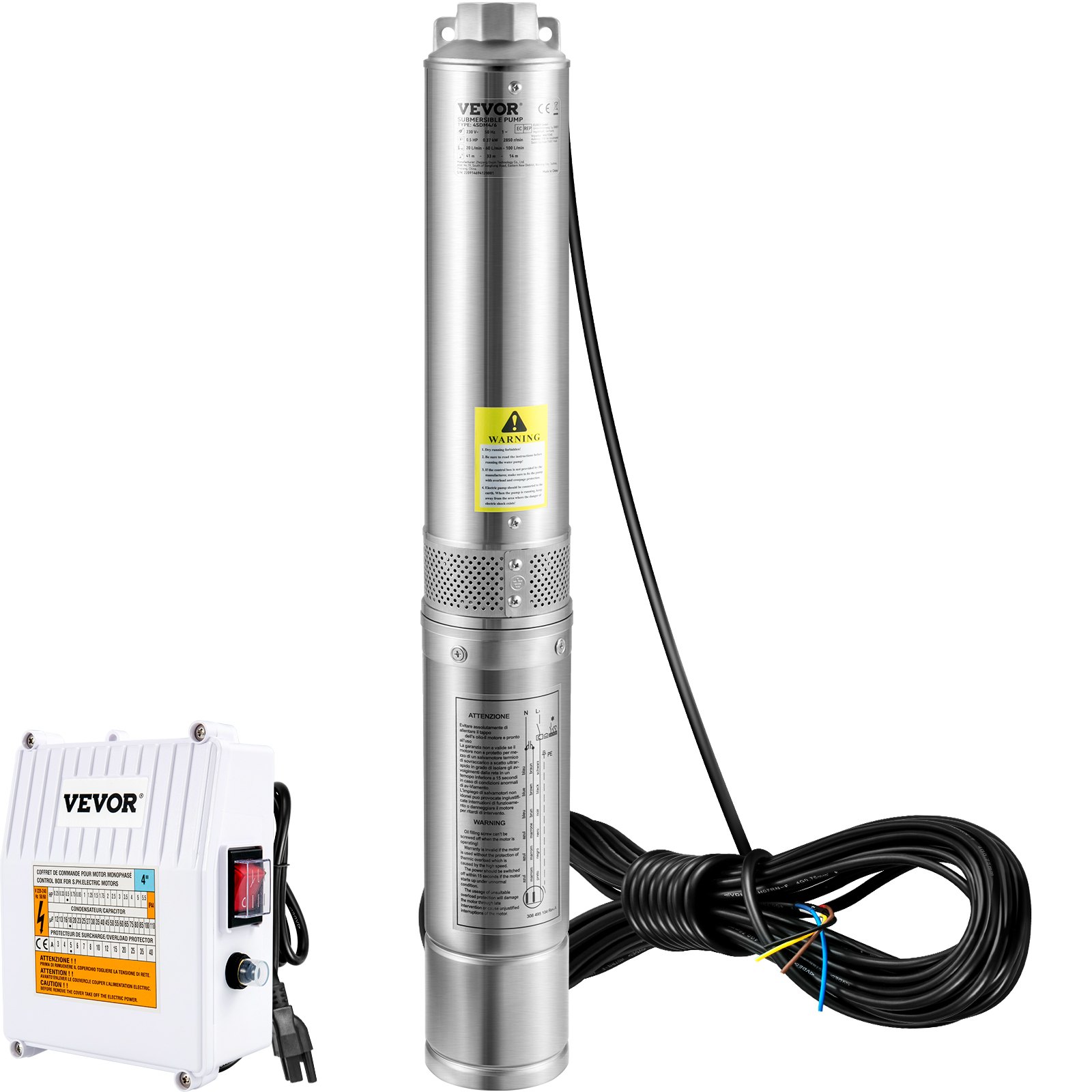 VEVOR Deep Well Submersible Pump, 3HP 230V/60Hz, 37GPM 640 ft Head