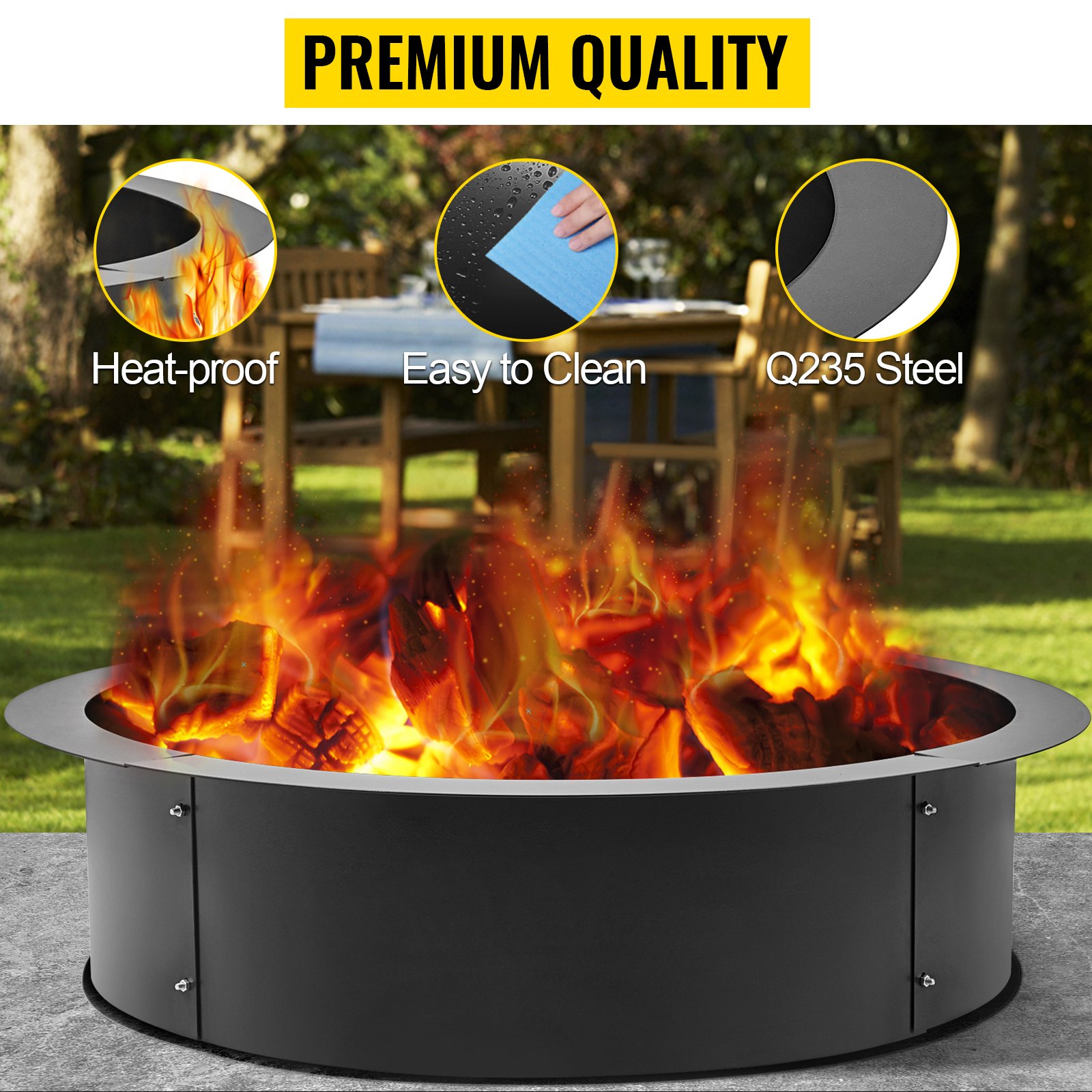 42" Diameter Steel Fire Pit Liner Ring Heavy Duty Inground VEVOR US