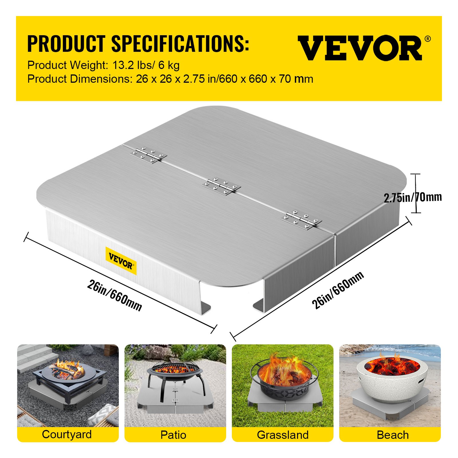 VEVOR Fire Pit Heat Shield, 26 x 26 inch Deck Defender & Grass Guard