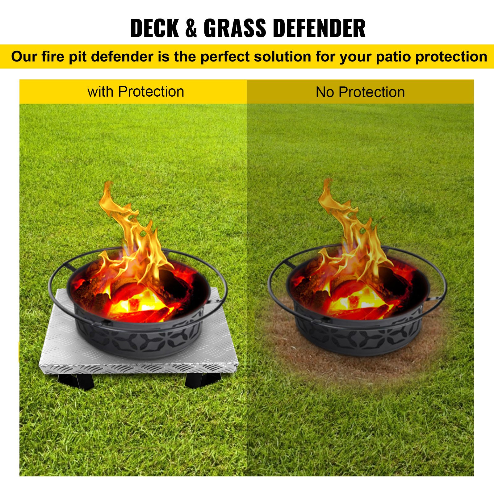 VEVOR Fire Pit Heat Shield, 26 x 26 Inch Deck Defender & Grass Guard, High Temp Carbon Steel