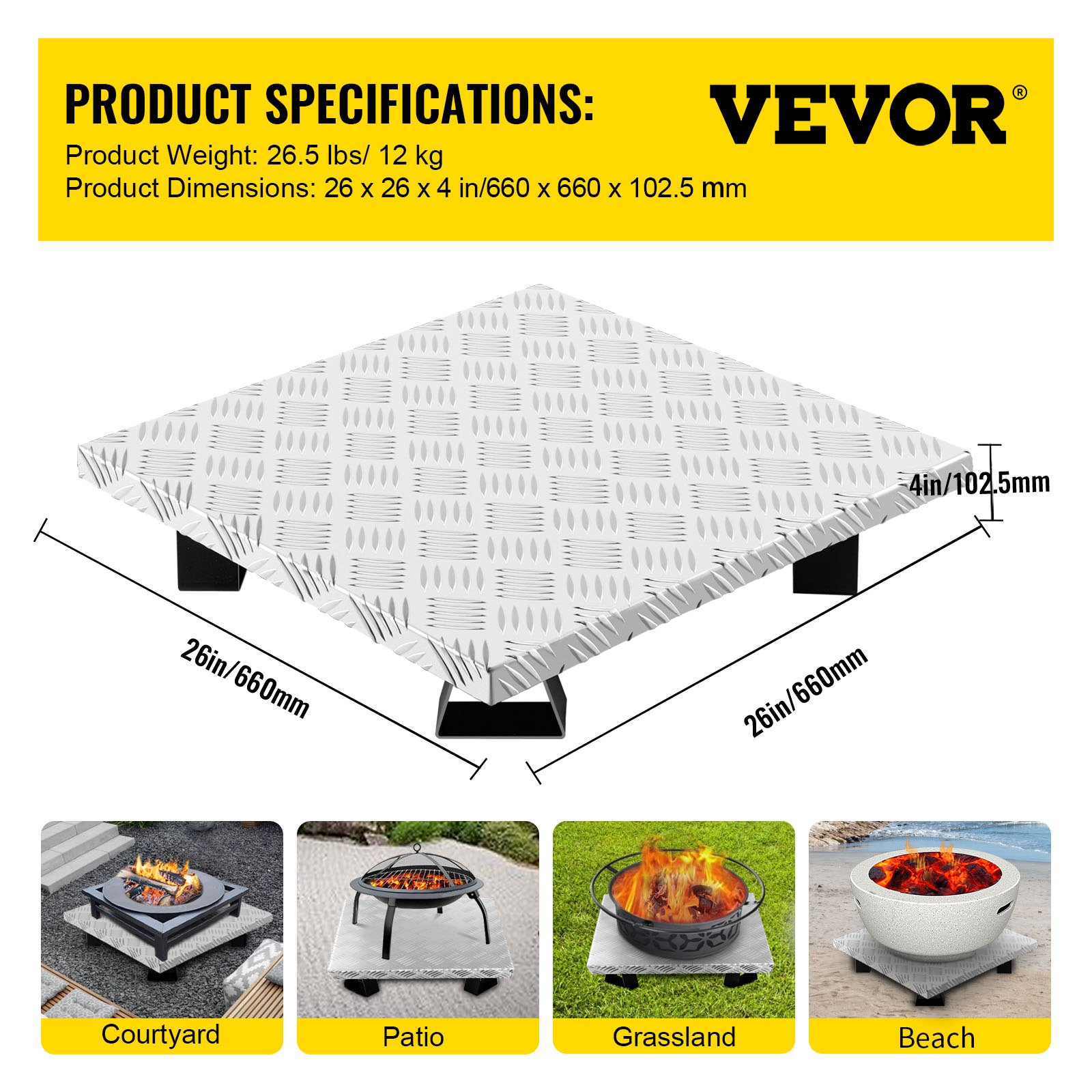 VEVOR Fire Pit Heat Shield, 26 x 26 Inch Deck Defender & Grass Guard