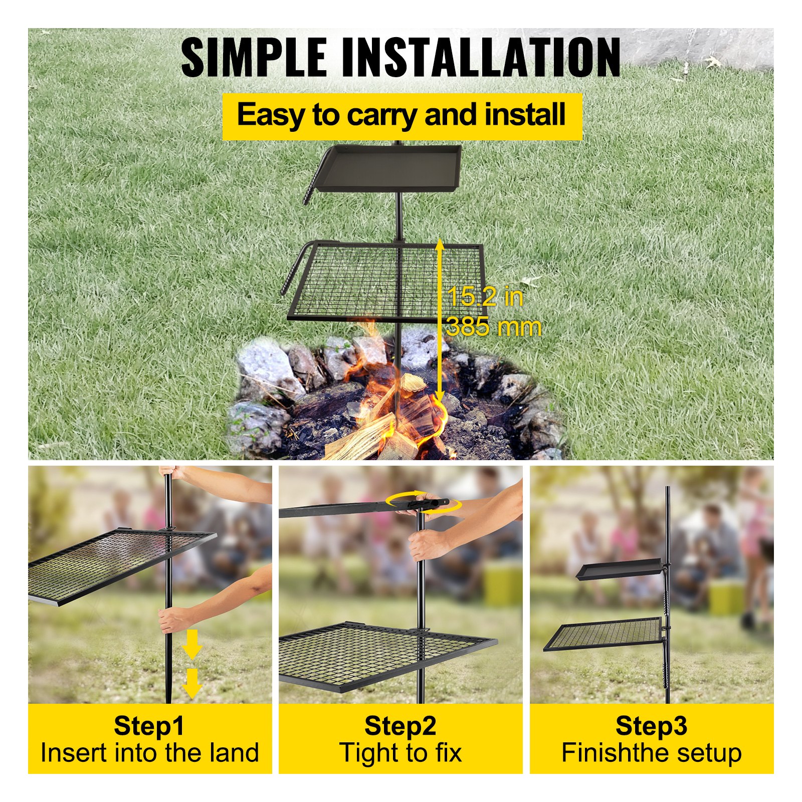 Vevor Swing Grill Campfire Swivel Grill Heavy Duty Over Fire Pit Grate