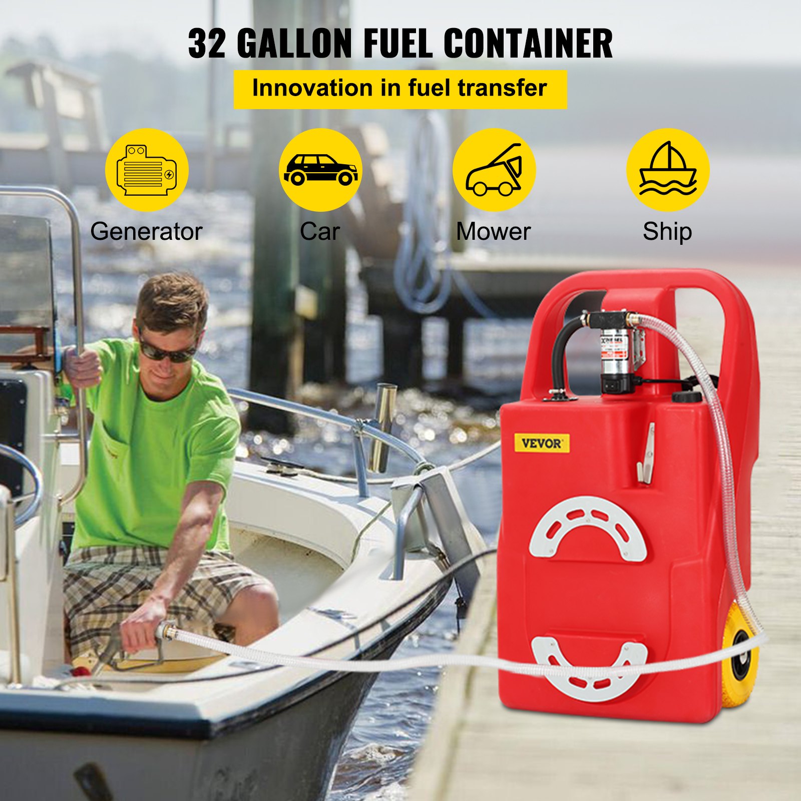 VEVOR Fuel Caddy, 32 Gallon, Portable Fuel Storage Tank OnWheels, with 12V DC 140 W Transfer