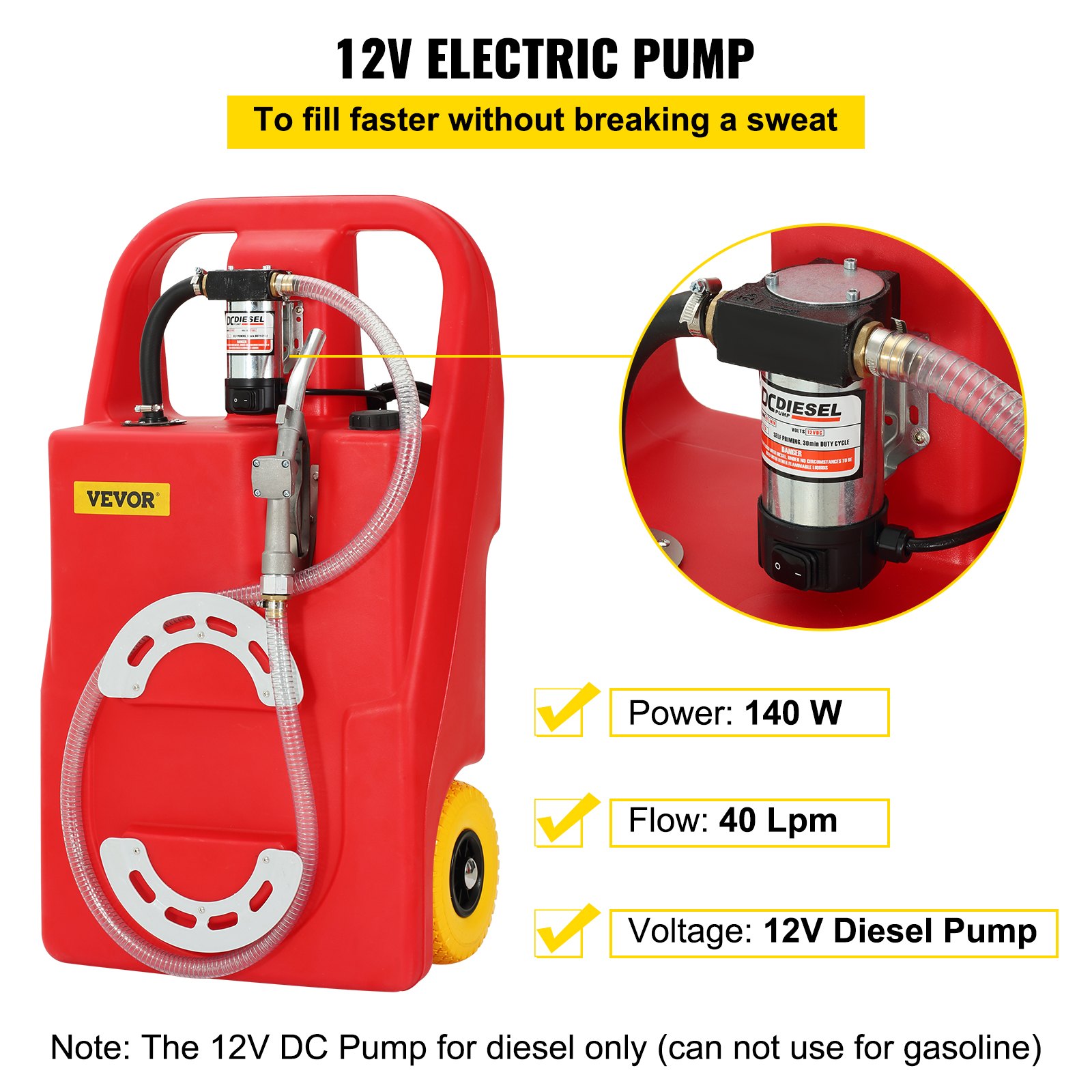 VEVOR Fuel Caddy 32 Gallon Portable Diesel Tank OnWheels Automatic 12V