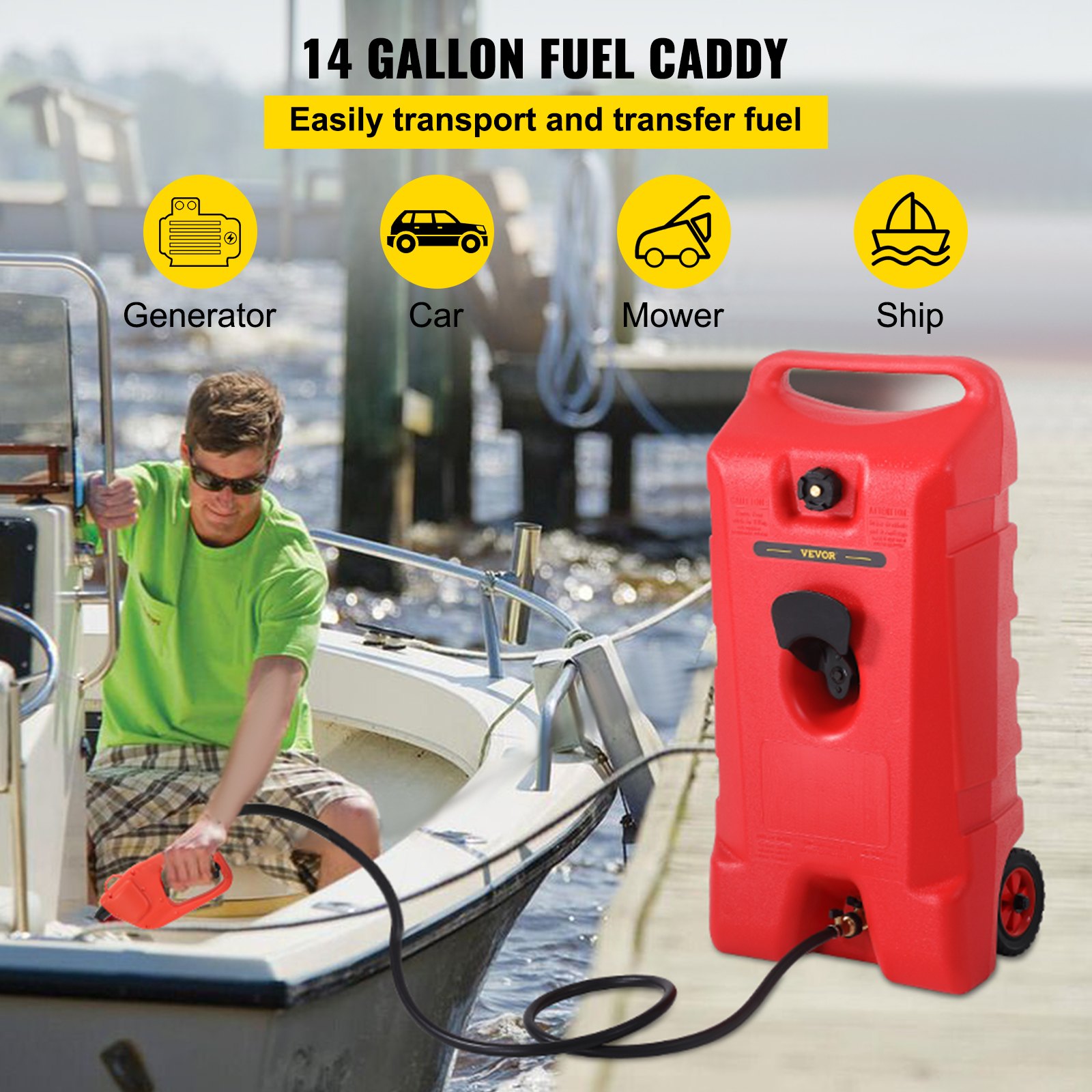 VEVOR Fuel Caddy Portable Fuel Storage Tank 14 Gallon OnWheels with