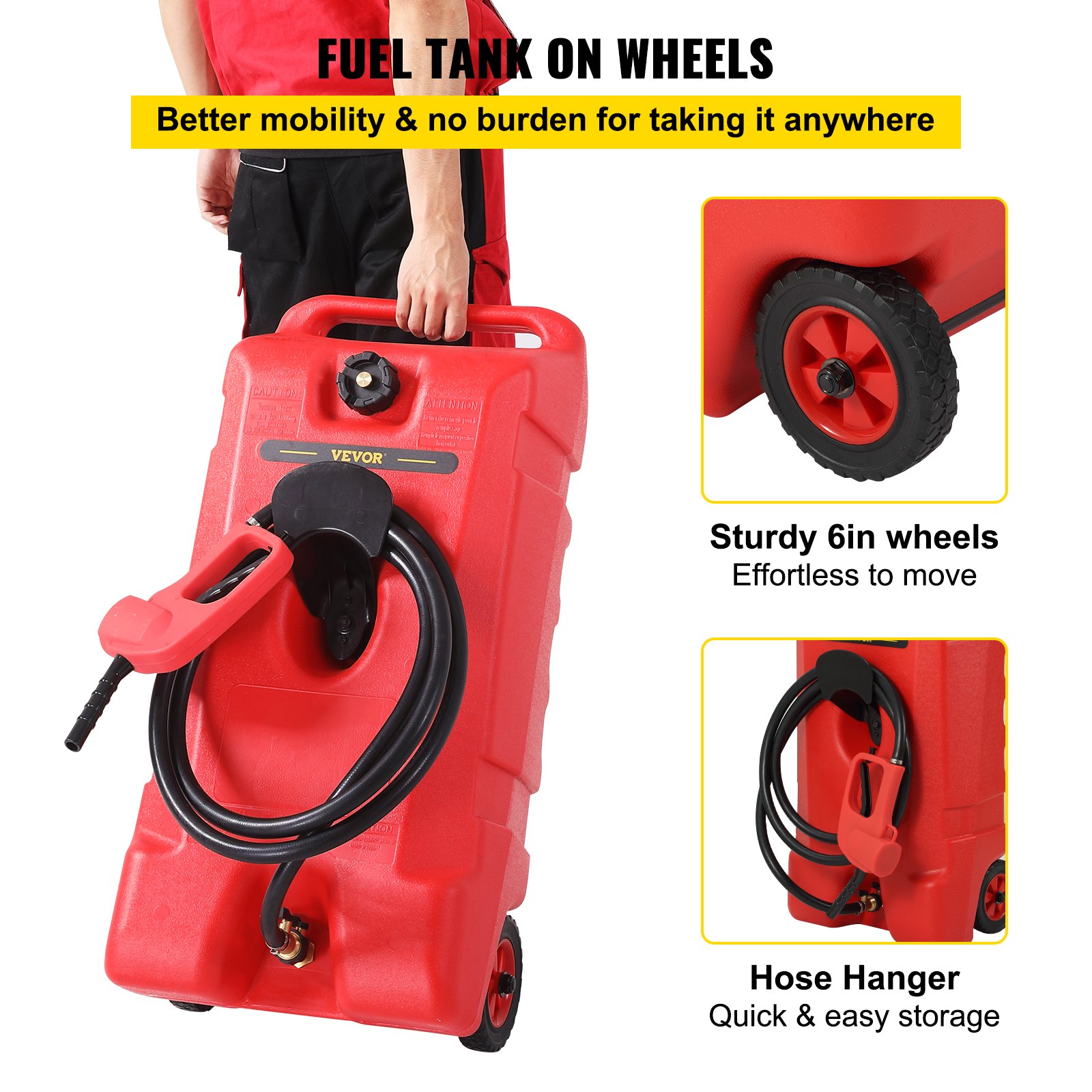 VEVOR 14 Gallon Fuel Caddy, Gas Storage Tank onWheels, with Siphon