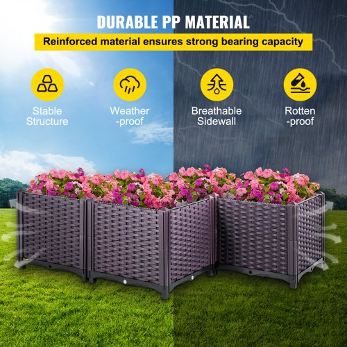VEVOR Plastic Raised Garden Bed, Set of 4 Planter Grow Box, 14.5" H