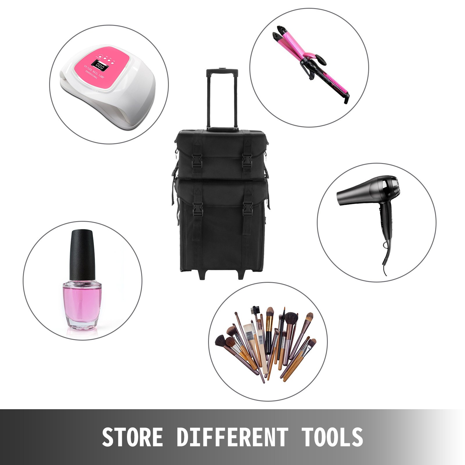 2 in 1 Rolling Makeup Case Train Box Cosmetic Organizer Luggage Trolley