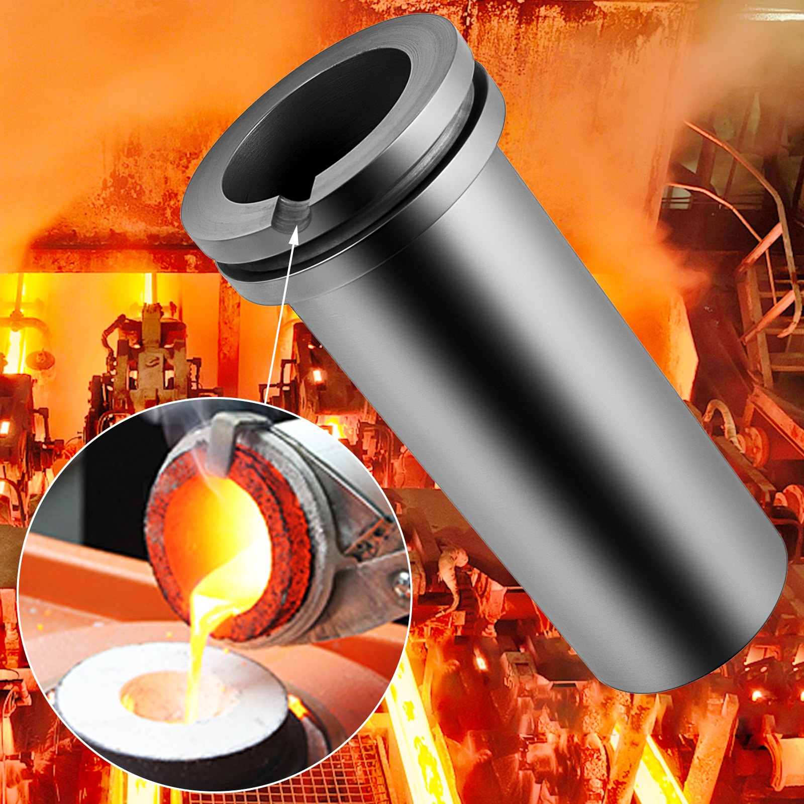 VEVOR High Purity Graphite Crucible, 3 kg Graphite Furnace, Double Ring