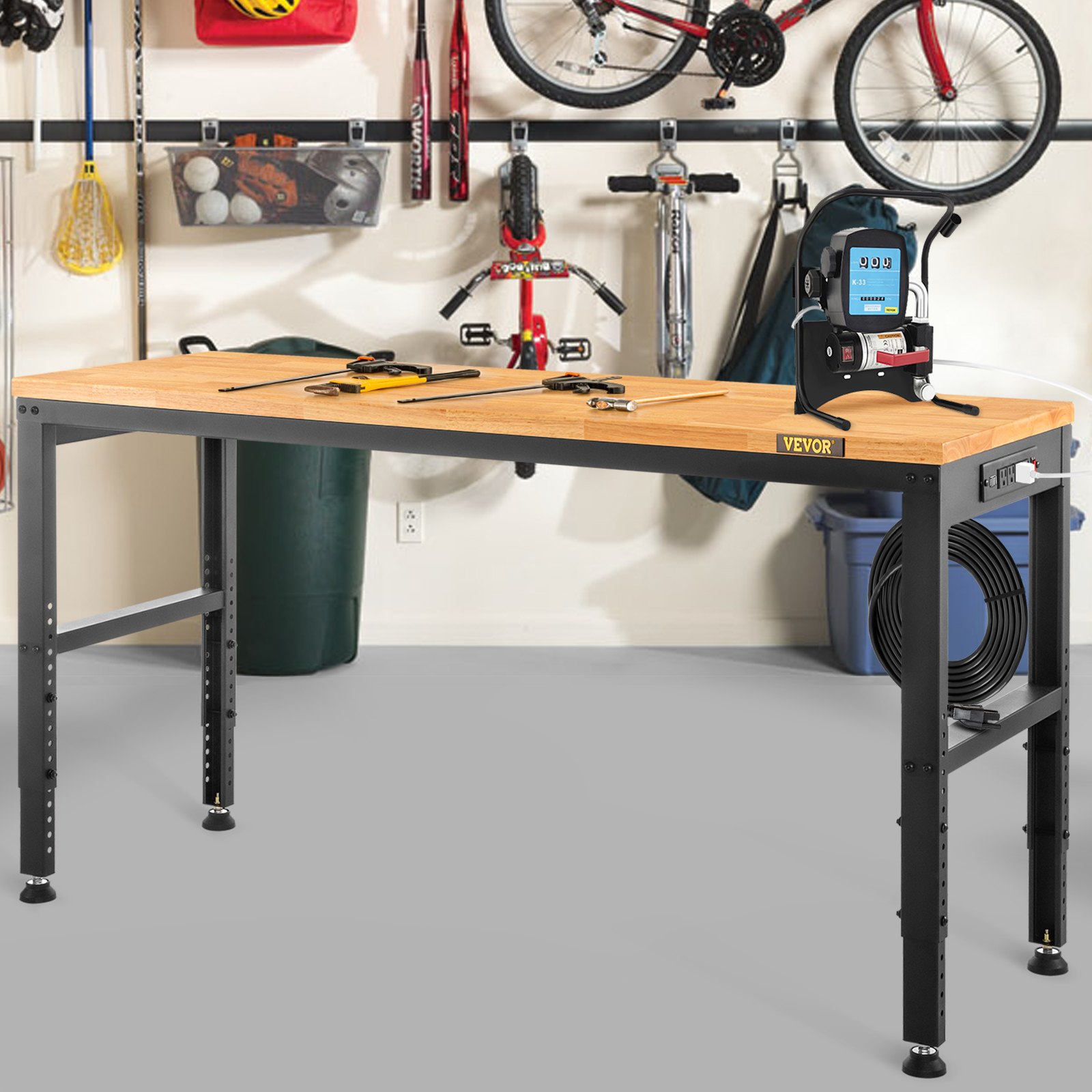 VEVOR Workbench Adjustable Height, 61"L X 20"W X 36"H Garage Table W ...