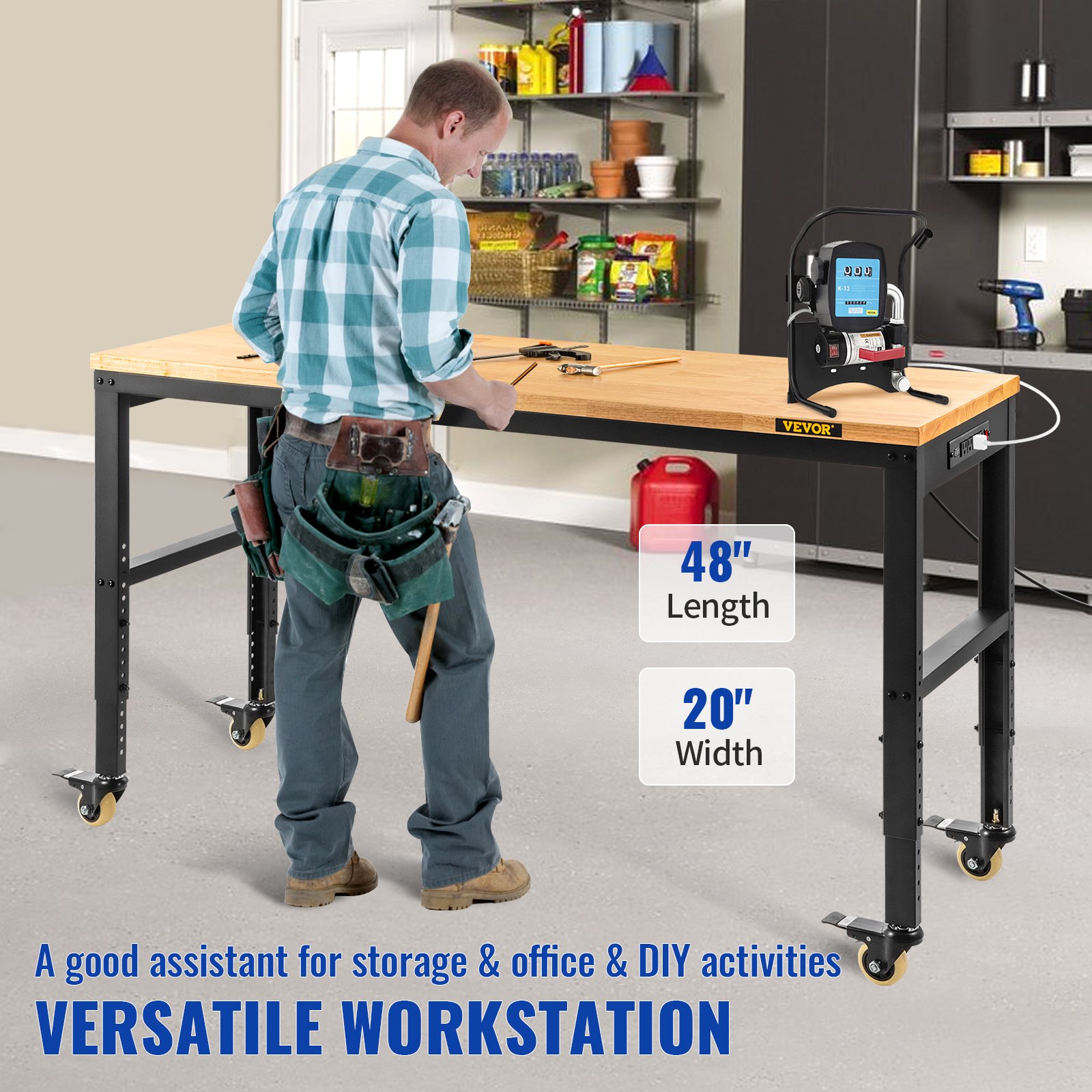 Workbench 40 VEVOR Workbench Adjustable Height, 48