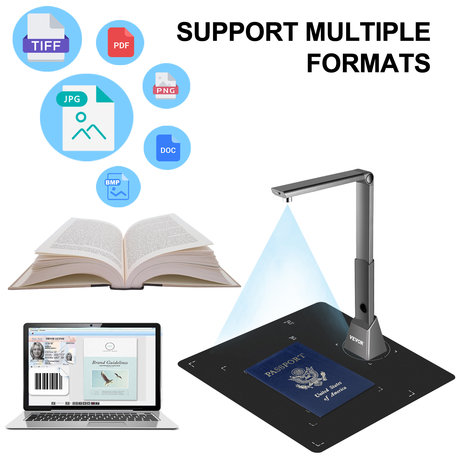 VEVOR Document Scanner Camera with OCR Function A3/A4 Camera Scanner 10 MegaPixel Lens with LED