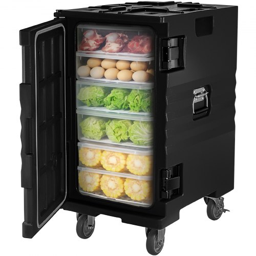 VEVOR Insulated Food Pan Carrier Front Load Catering Box w/ Wheels 109 ...