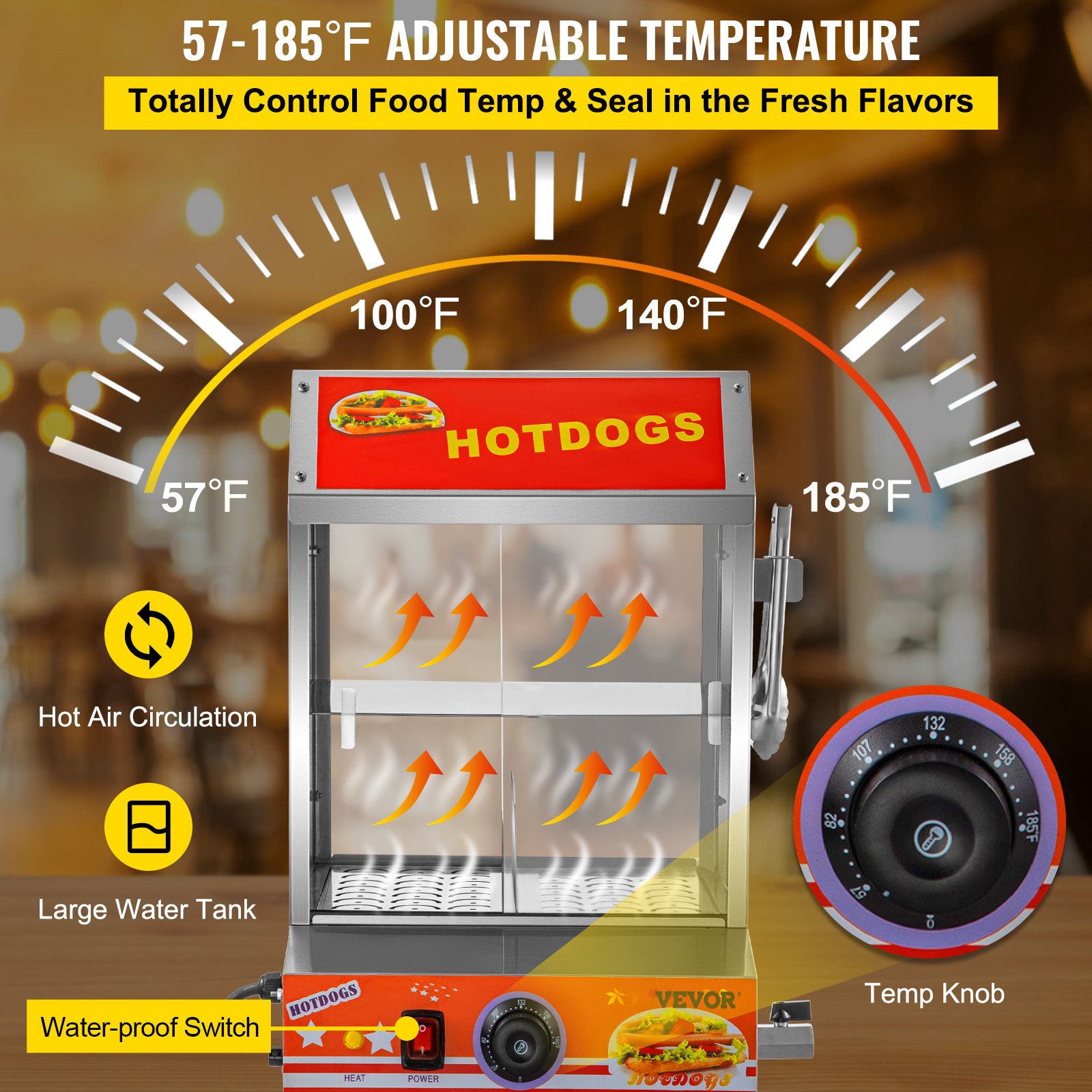 VEVOR Hot Dog Steamer, 2Tier Hut Steamer for 175 Hot Dogs & 40 Buns