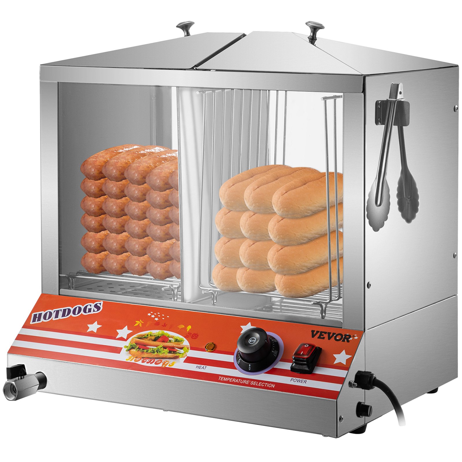 WantJoin Hot Dog Steamer, Adjustable Temperature 2-Tier Electric Hot Dog Steamer With Bun Warmer, 24.52 QT, Visible Glass Sliding Door And Water Level Line, Suitable For Steaming 175 Hot Dogs &40