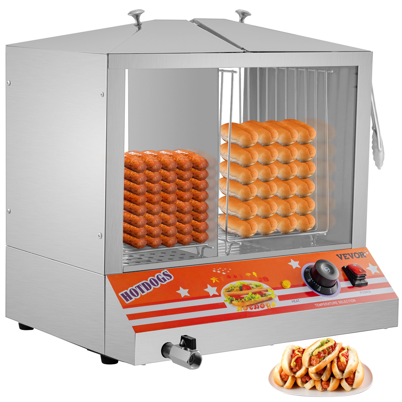 VEVOR Hot Dog Steamer, 36L/32.69Qt, Top Load Hut Steamer for 100 Hot