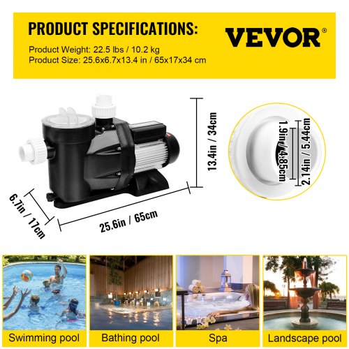 VEVOR Swimming Pool Pump Motor SPA Pump Self-Priming 2.5HP 1850W UL ...