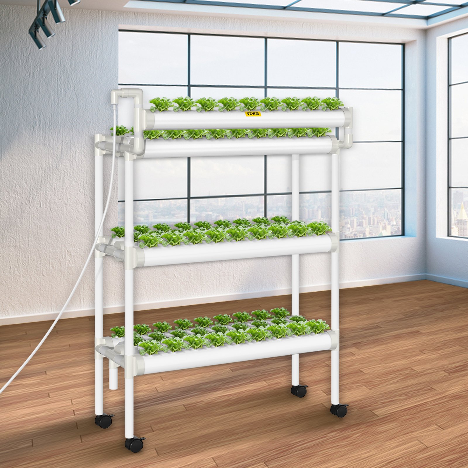 VEVOR Hydroponics Growing System, 90 Sites 10 Food-Grade PVC-U Pipes, 3 ...