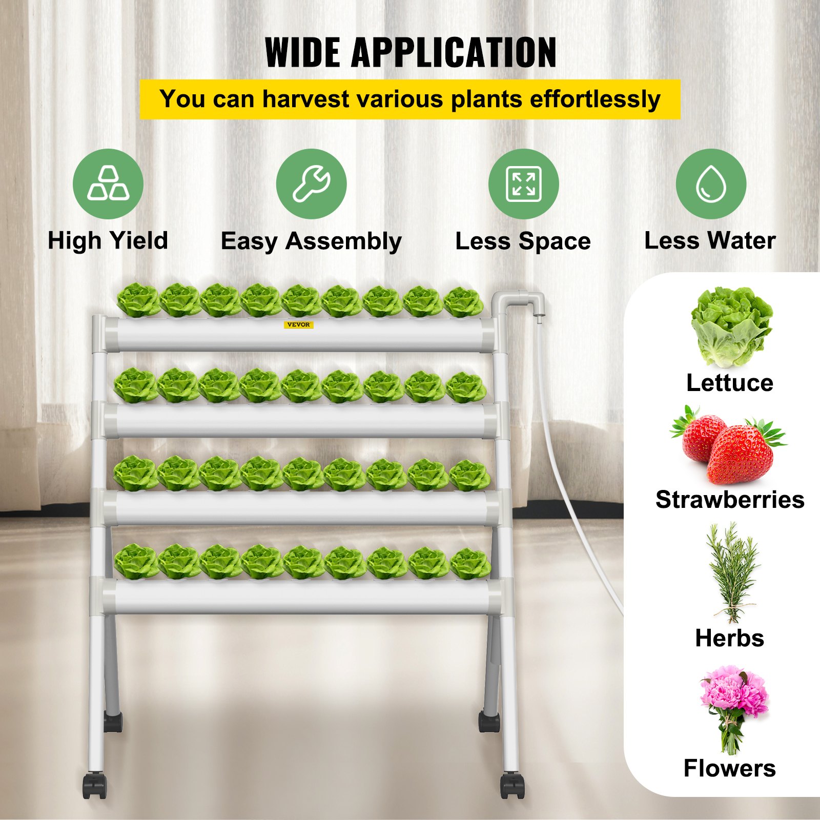 VEVOR Hydroponics Growing System, 36 Sites 4 FoodGrade PVCU Pipes, 4
