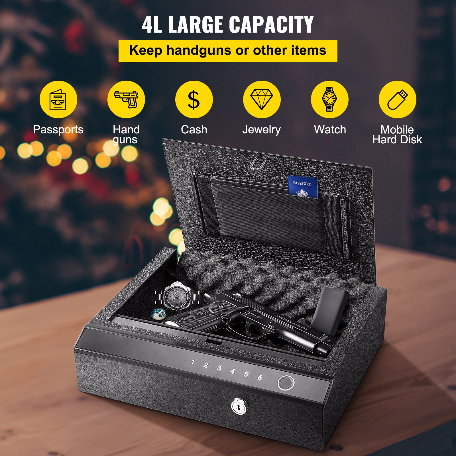 VEVOR Gun Safe, Q235 Steel Pistol Safe, 3Way Quick Access Firearm Case