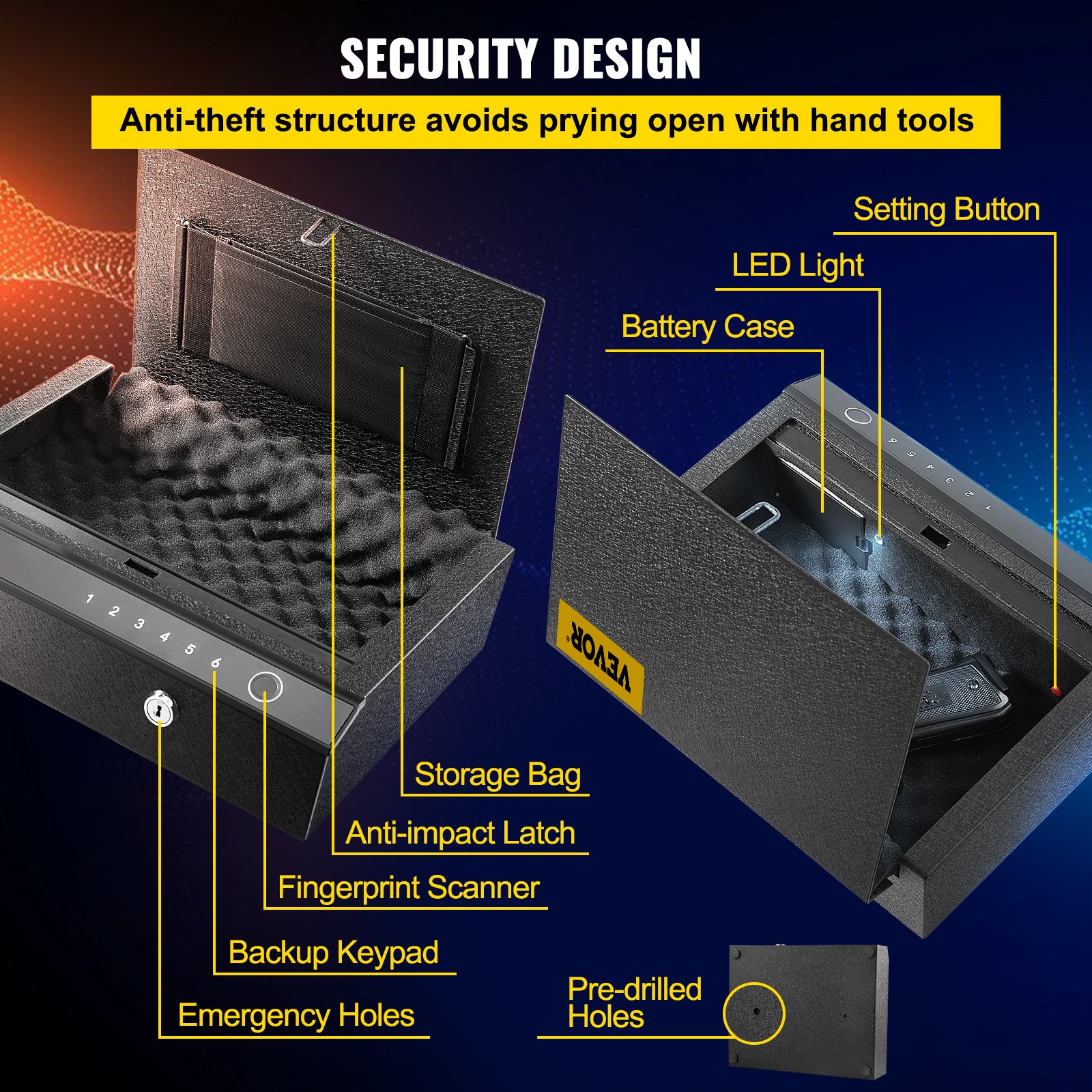 VEVOR Gun Safe, Q235 Steel Pistol Safe, 3Way Quick Access Firearm Case