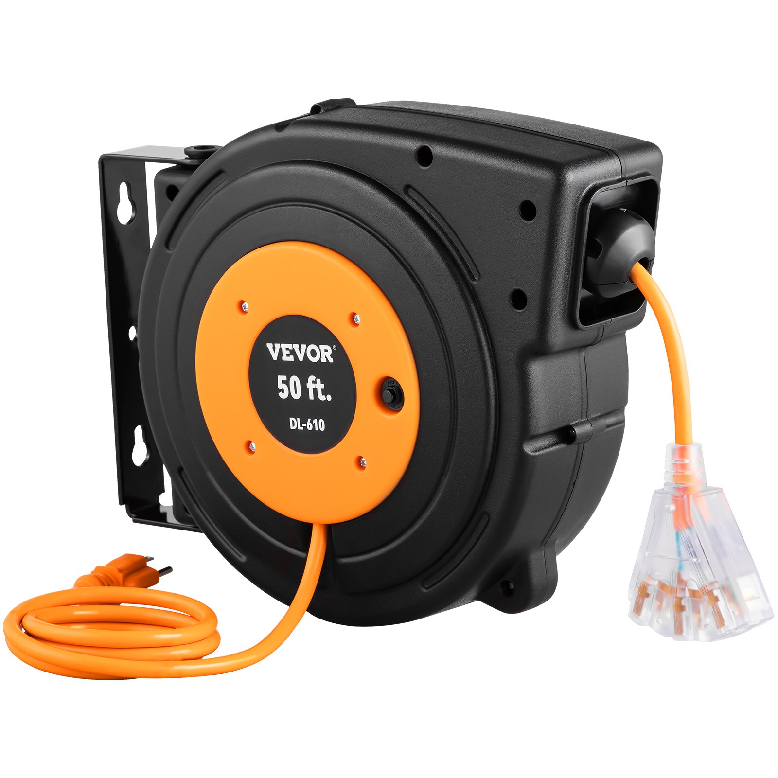 VEVOR Retractable Extension Reel, 50 FT Heavy Duty 14AWG/3C SJTOW Power