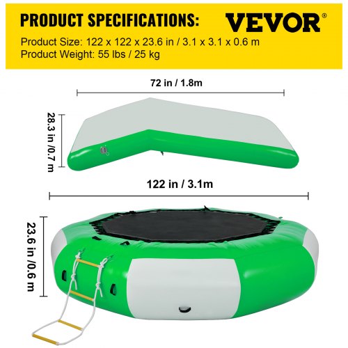 VEVOR Inflatable Water Trampoline 10ft , Round Inflatable Water Bouncer ...