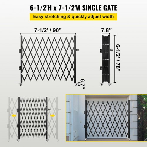 VEVOR Single Folding Security Gate, 61/2' H x 71/2' W Folding Door