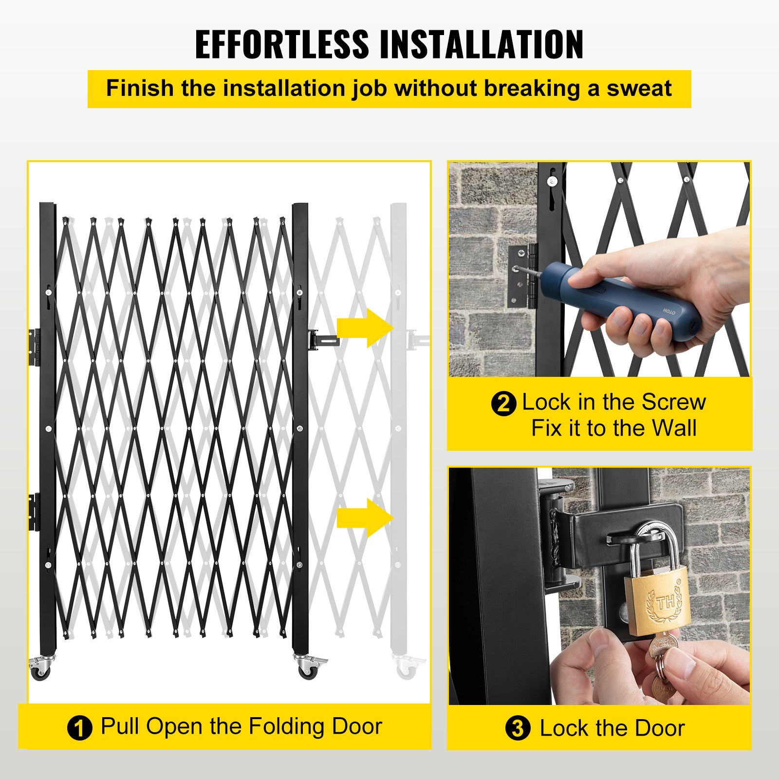 VEVOR Single Folding Security Gate, 7' H x 61/2' W Folding Door Gate