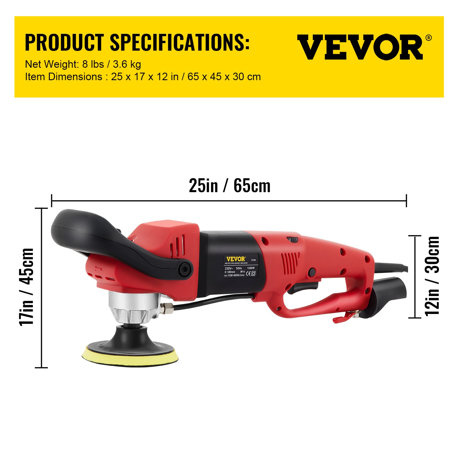 VEVOR VEVOR Wet Polisher Grinder, Variable Speed 4" & 5" Diamond