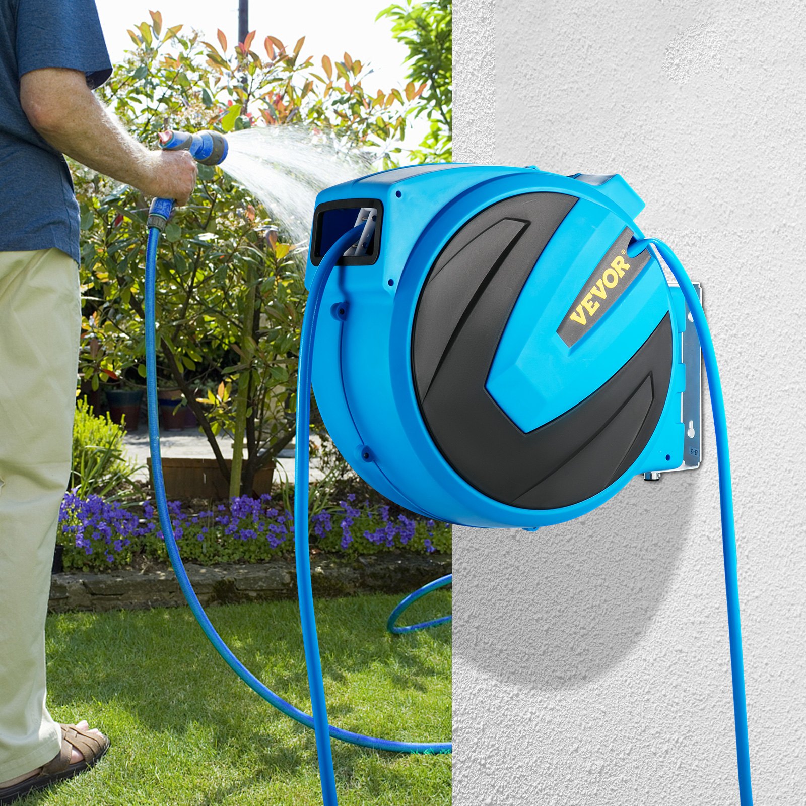 VEVOR Retractable Hose Reel, 5/8 inch x 50 ft, Any Length Lock