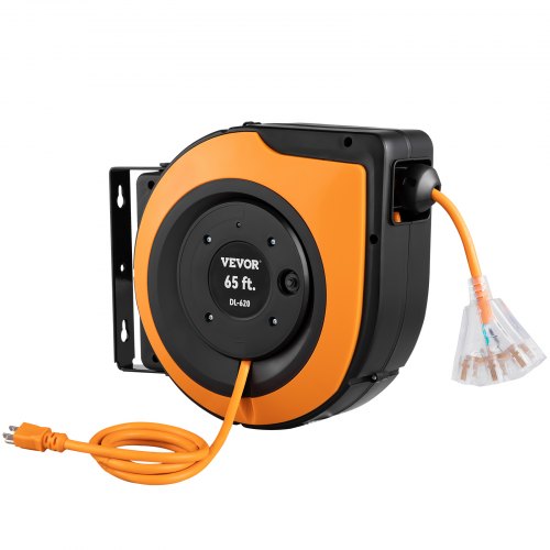 VEVOR Retractable Extension Cord Reel, 65 FT, Heavy Duty 12AWG/3C SJTOW