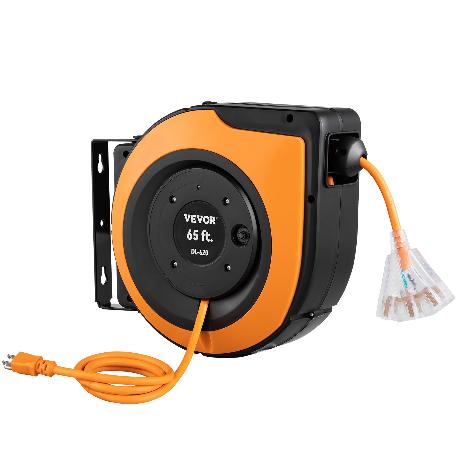 VEVOR Retractable Extension Cord Reel, 65 FT, Heavy Duty 12AWG/3C SJTOW ...