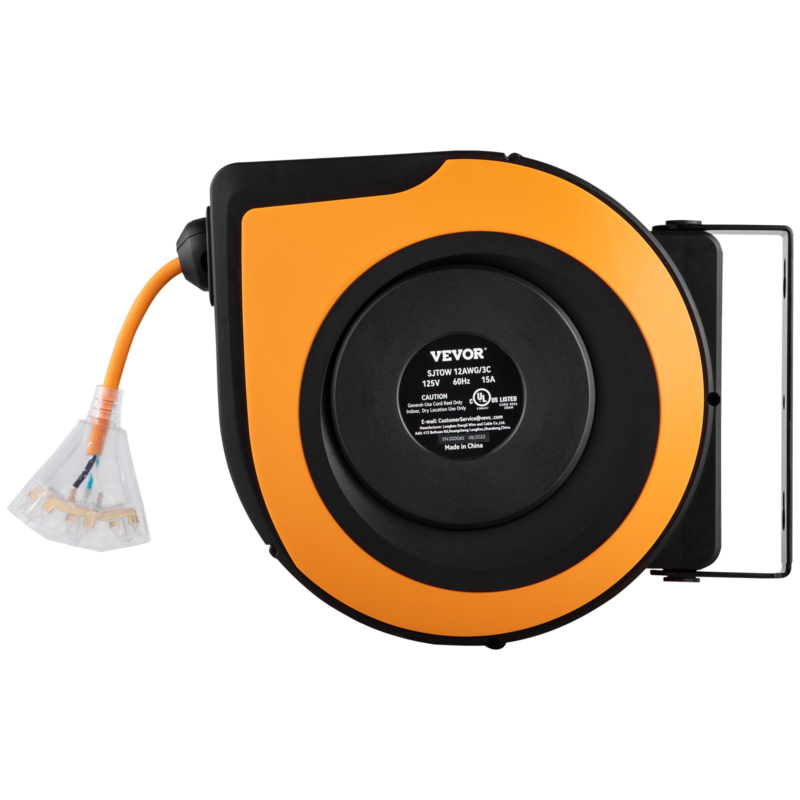 VEVOR Retractable Extension Cord Reel, 65 FT, Heavy Duty 12AWG/3C SJTOW