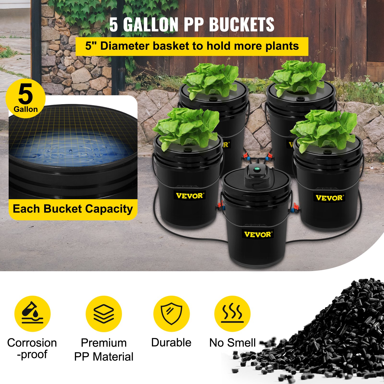 VEVOR Hydroponics Deep Water Culture DWC Hydroponic System 5 Gallon 5 ...