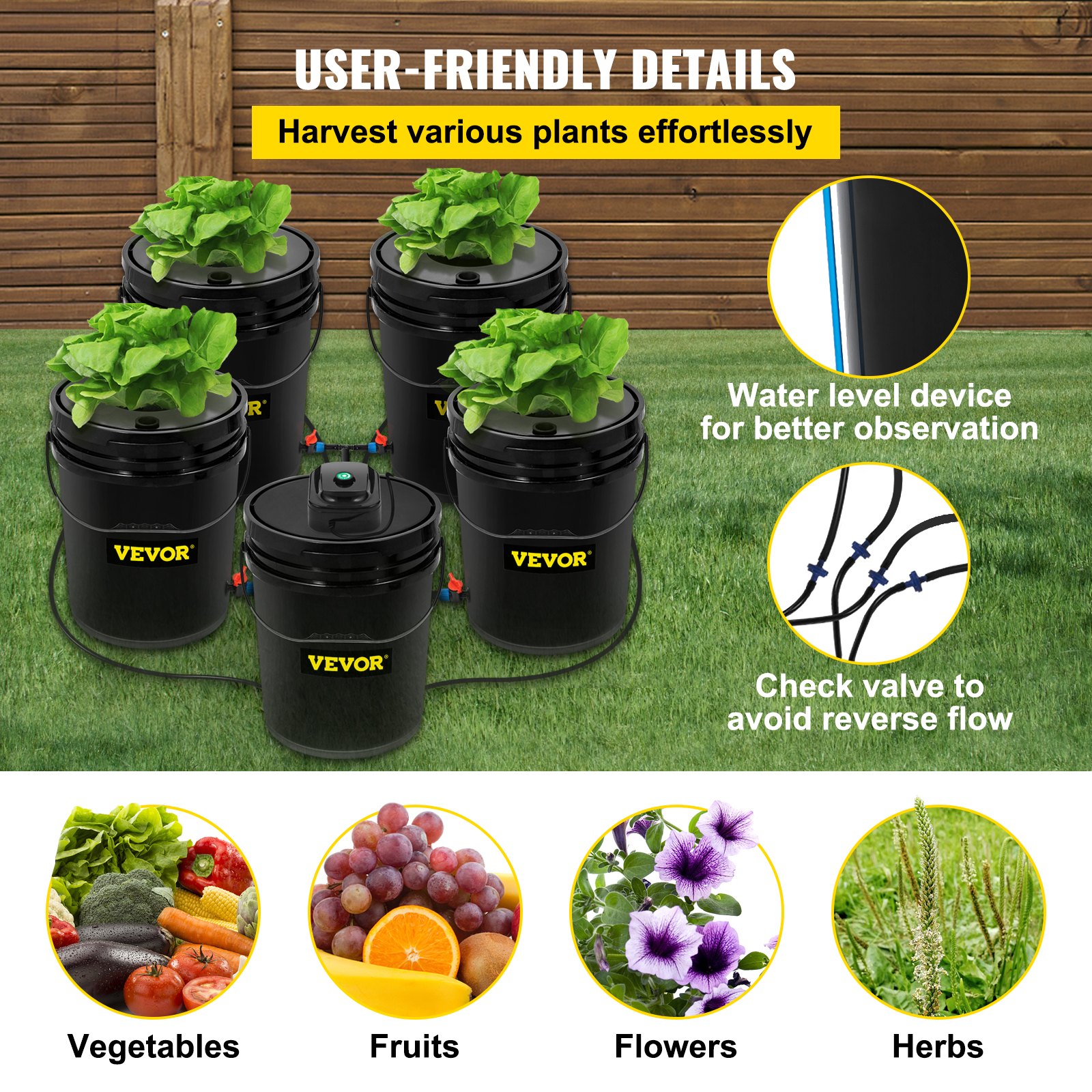 VEVOR Hydroponics Deep Water Culture DWC Hydroponic System 5 Gallon 5 ...