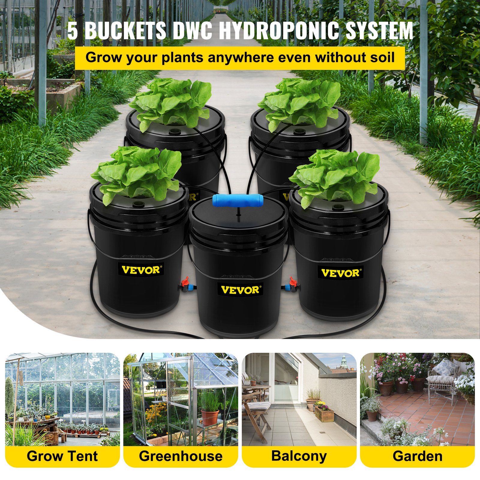 VEVOR VEVOR DWC Hydroponic System, 5 Gallon 5 Buckets, Deep Water