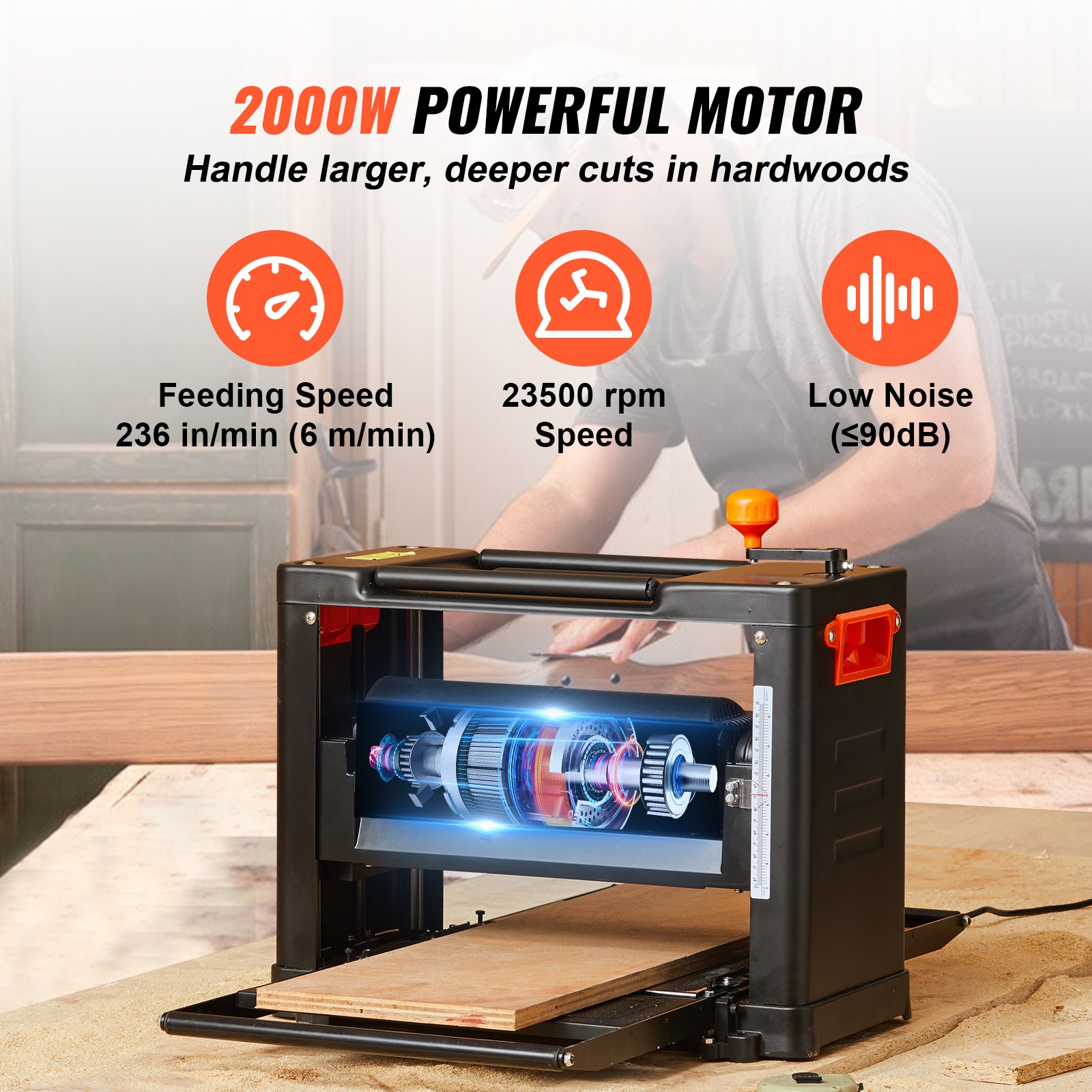 VEVOR Thickness Planer, Two Speed, 13" Width Worktable Benchtop Planer
