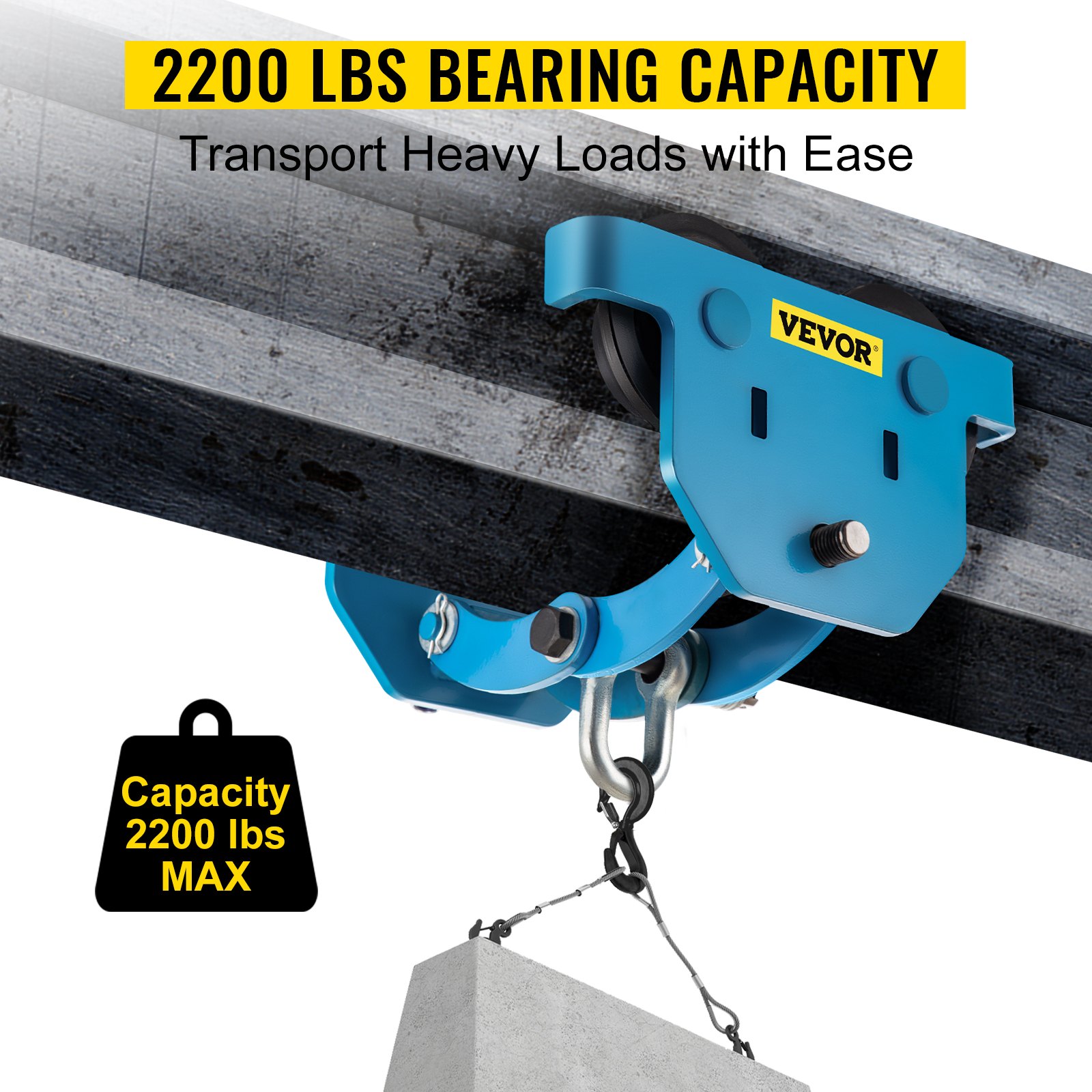 VEVOR Heavy Duty Manual Trolley – 1 Ton Capacity Push Beam Roller For I-Beam Crane & Hoist