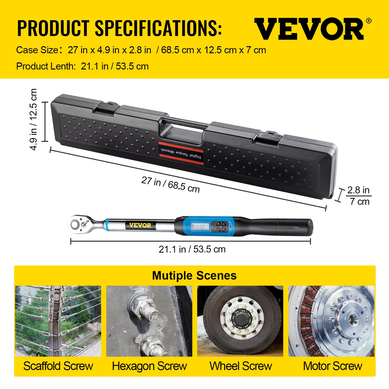 VEVOR Digital Torque Wrench, 1/2" Drive Electronic Torque Wrench ...