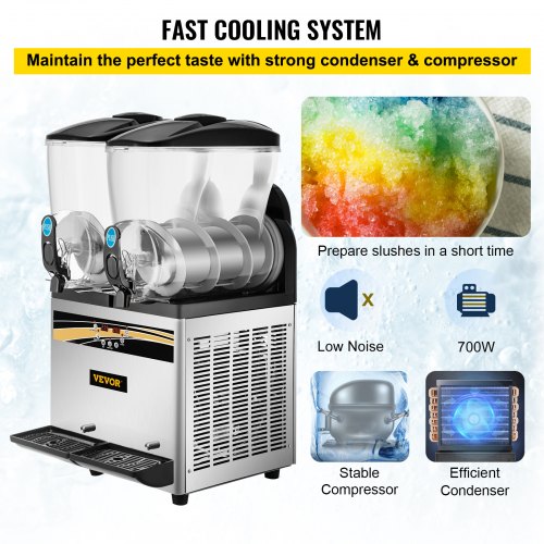 VEVOR Margarita Machine, 15Lx2 Tank Commercial Slushy Machine, Slushie