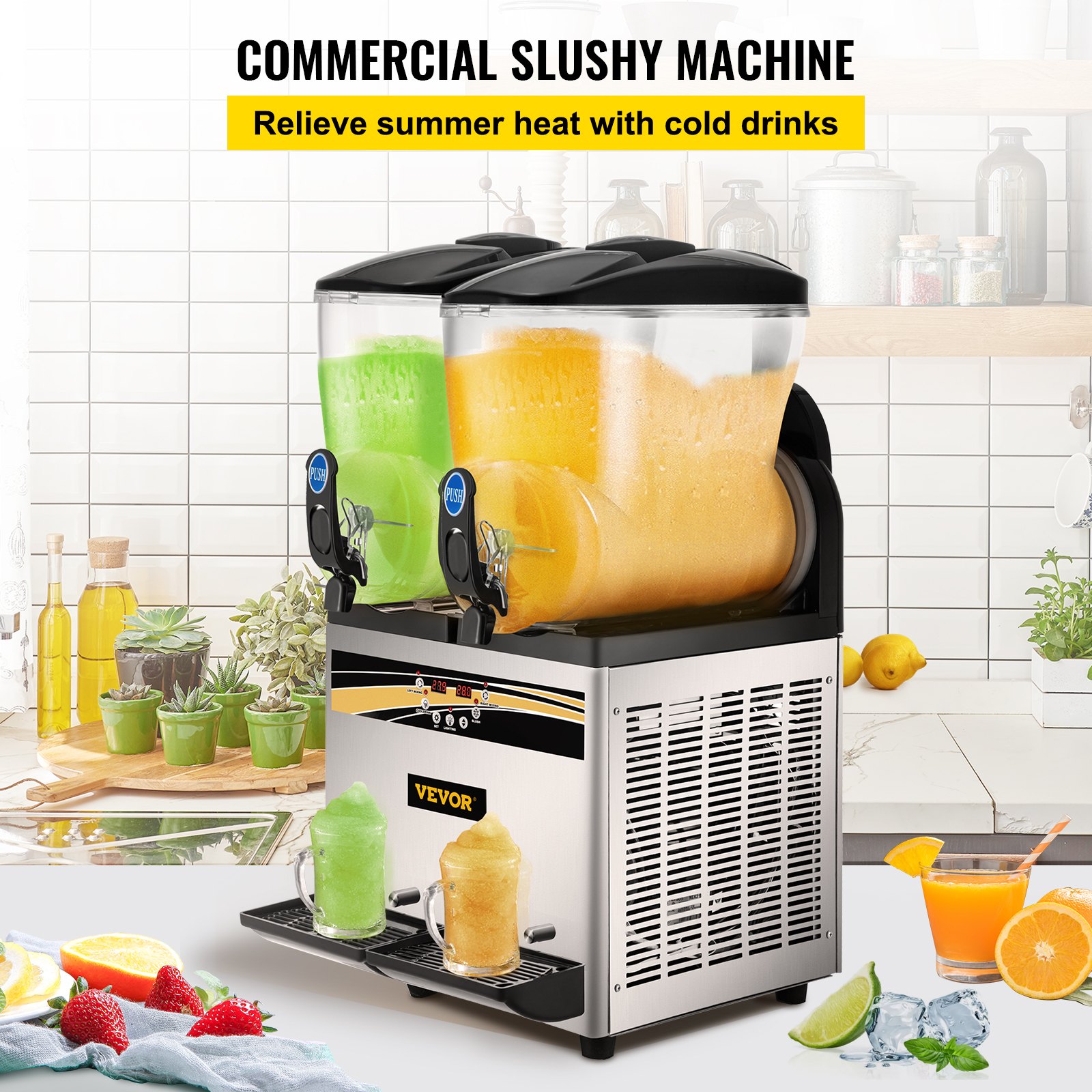 VEVOR Margarita Machine, 15Lx2 Tank Commercial Slushy Machine, Slushie