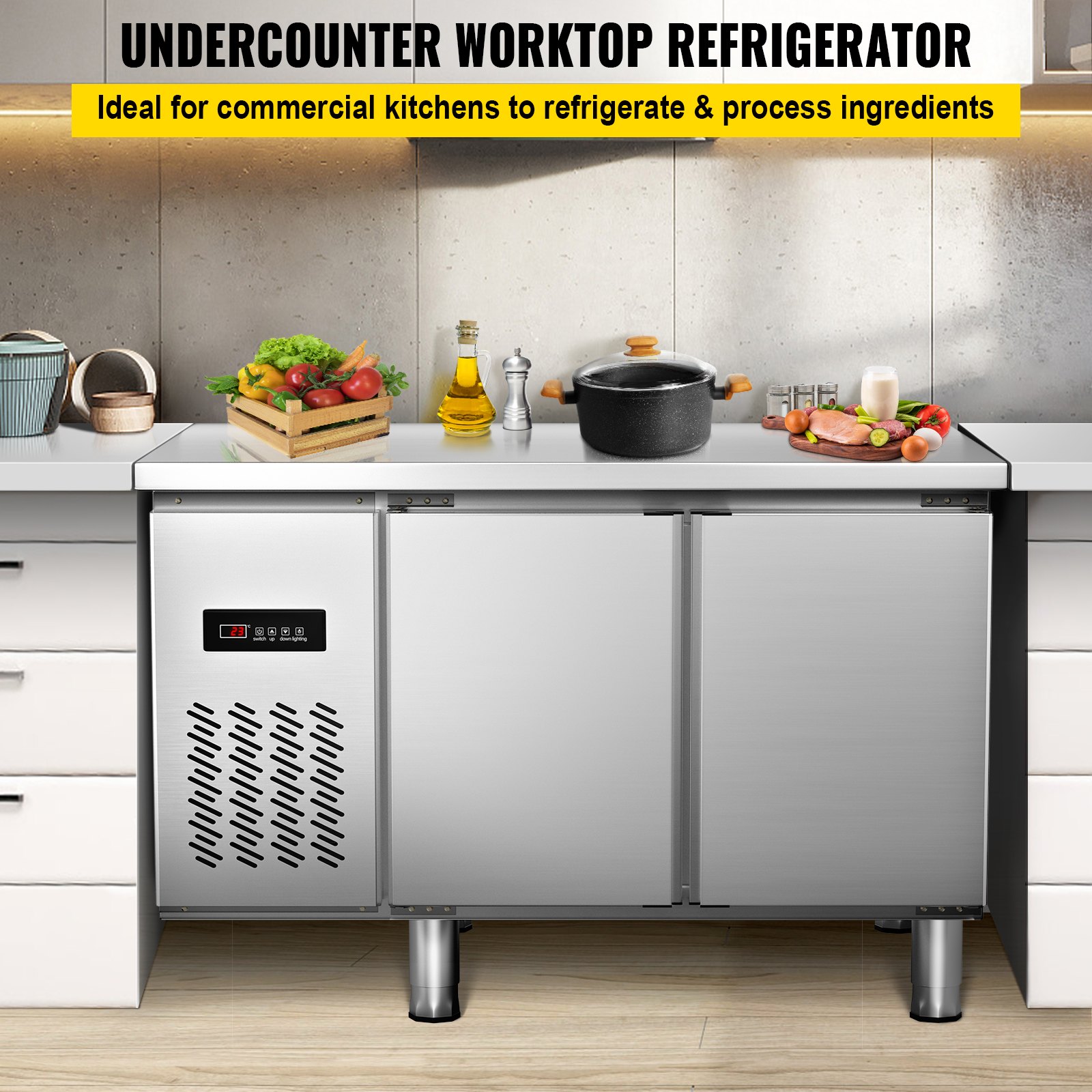 VEVOR Undercounter Commercial Refrigerator 2 Door Worktop Refrigerator
