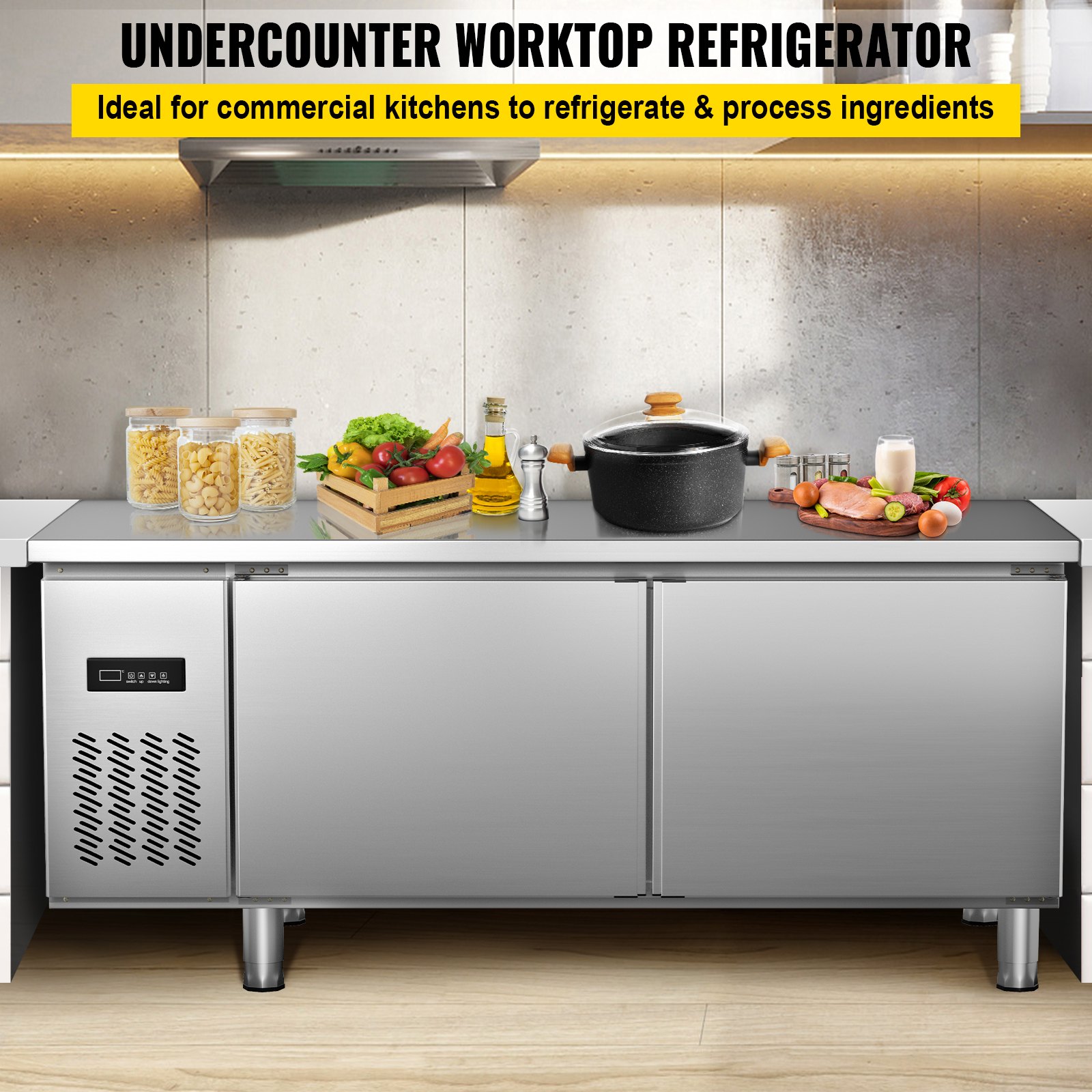 VEVOR Undercounter Commercial Refrigerator 2 Door Worktop Refrigerator
