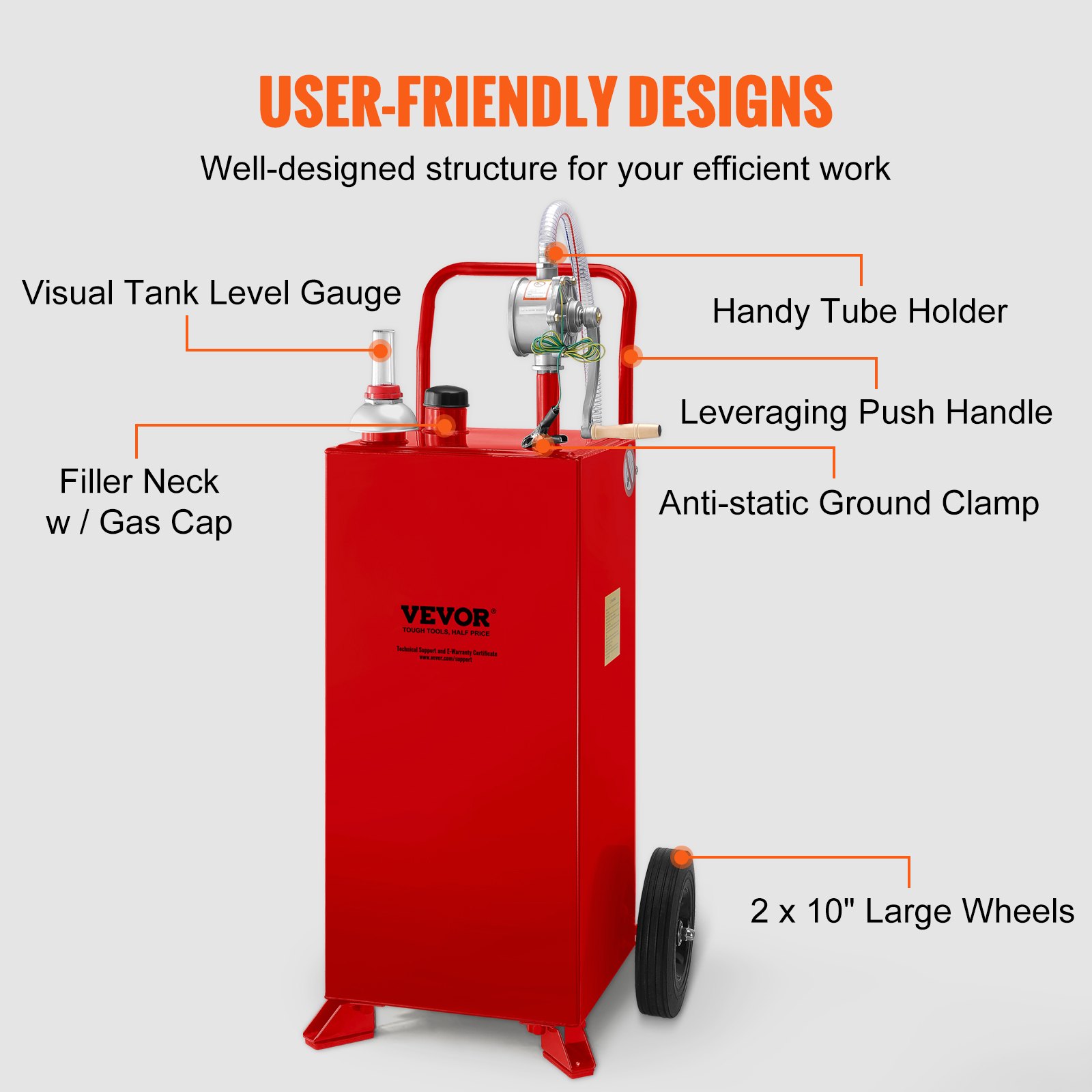VEVOR Fuel Caddy Fuel Storage Tank 30 Gallon 2 Wheels with Manuel Pump