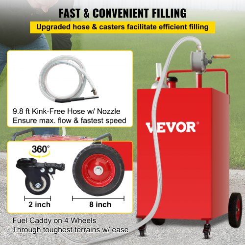 VEVOR Fuel Caddy, 35 Gallon, Gas Storage Tank on 4 Wheels, with Manuel ...